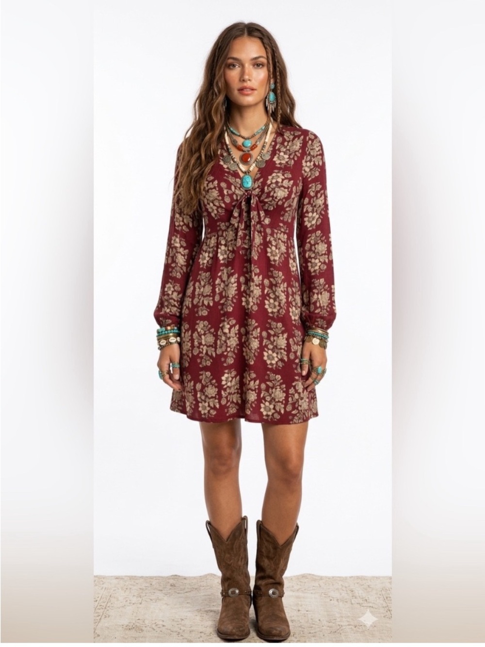 American Eagle Boho Floral Long Sleeve Dress